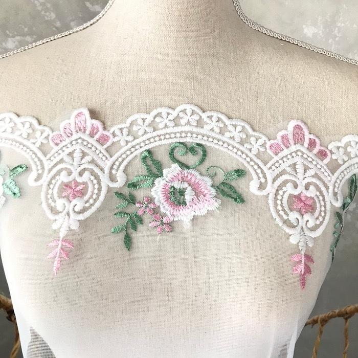 バラ レース リボン ホワイト ピンク 手芸 幅広 オーガンジー チュール