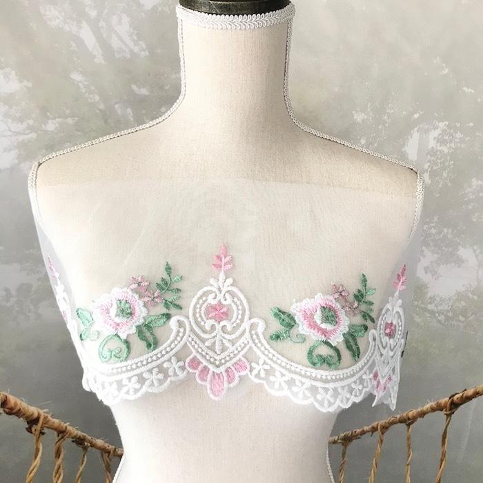 バラ レース リボン ホワイト ピンク 手芸 幅広 オーガンジー チュール