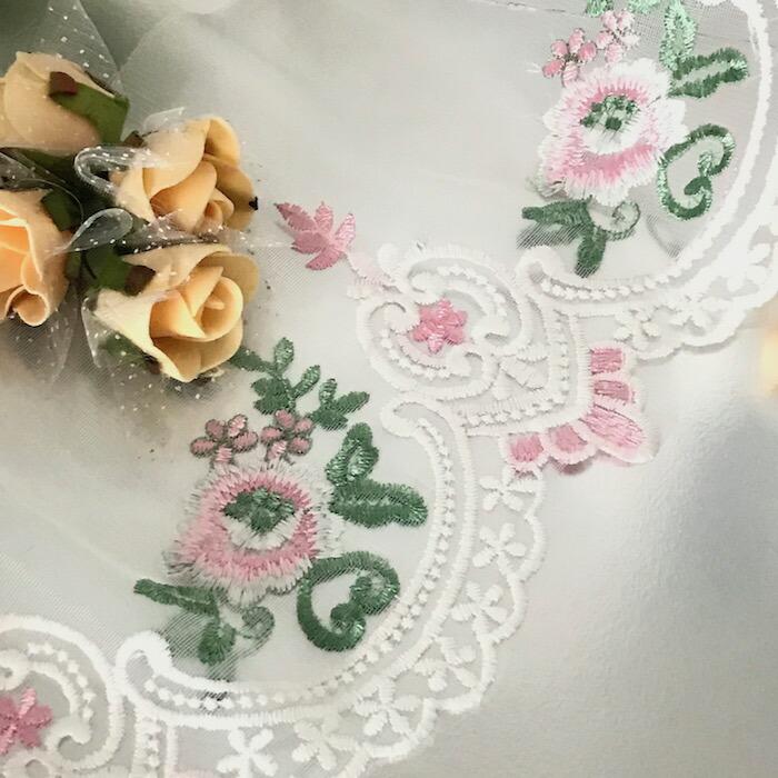 バラ レース リボン ホワイト ピンク 手芸 幅広 オーガンジー チュール
