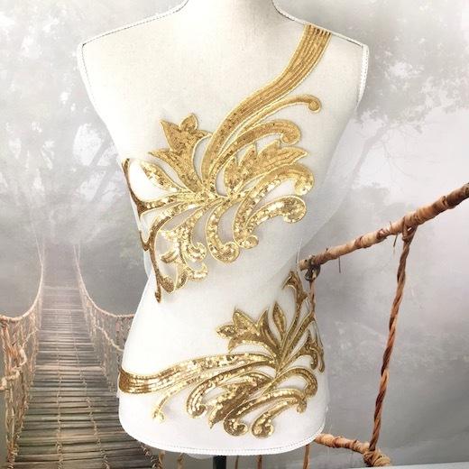 スパンコールモチーフ ゴールド モチーフレース チュール ペアセット