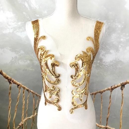 スパンコールモチーフ ゴールド モチーフレース チュール ペアセット