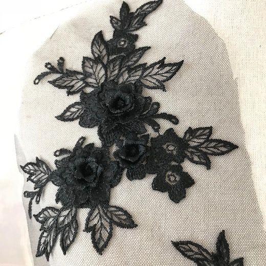 チュールモチーフ 黒 花 刺繍 ハンドメイド 衣装 装飾