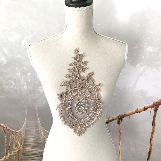 ラインストーン モチーフレース ゴールド 紫 花柄 刺繍 チュール ラインストーン モチーフレース ゴールド 紫 花柄 刺繍 チュール