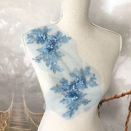 チュールモチーフ 水色 3D 花 刺繍 ハンドメイド 衣装 装飾 チュールモチーフ 水色 3D 花 刺繍 ハンドメイド 衣装 装飾