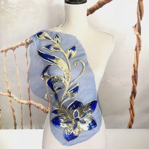 特大 花 スパンコール ブルー モチーフ チュール 衣装 ダンス 装飾 正規品質保証