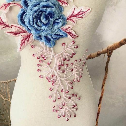 バラ モチーフレース 3D 立体的 青 刺繍 衣装 装飾 ハンドメイド ダンス |  | 02
