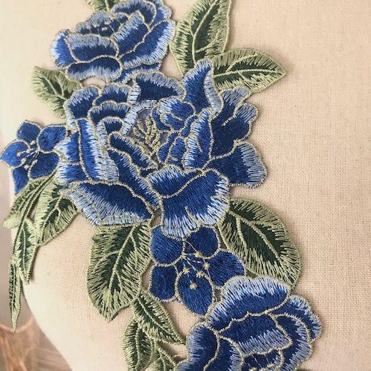 薔薇 モチーフ バラ 刺繍 装飾 キラキラ 衣装 手作り ブルー パーツ