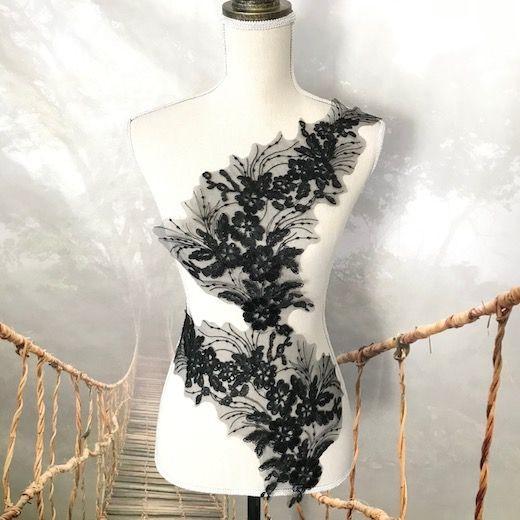 モチーフ 薔薇柄 モチーフレース 黒 ブラック スパンコールモチーフ