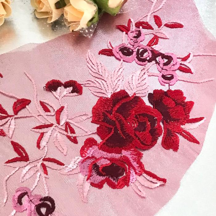 モチーフ 特大 薔薇模様 刺繍 チュール レオタード 装飾 赤