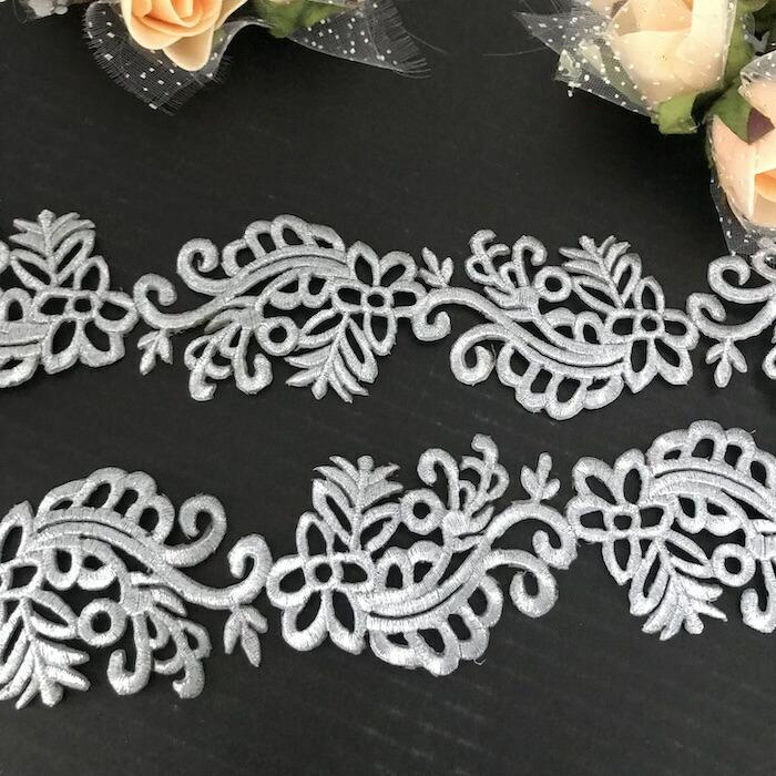 レース アップリケ アイロン用 シルバー 衣装 刺繍ワッペン ブレード