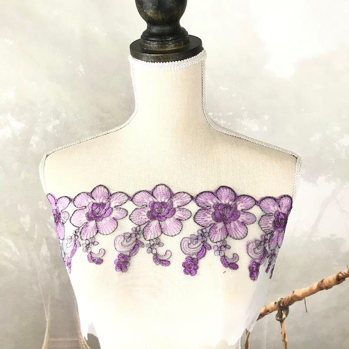 レース チュールレース 手芸 花柄 花模様 パープル 紫 衣装 刺繍
