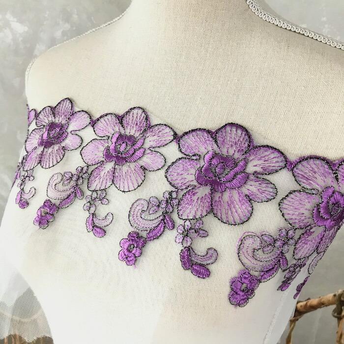 レース チュールレース 手芸 花柄 花模様 パープル 紫 衣装 刺繍 