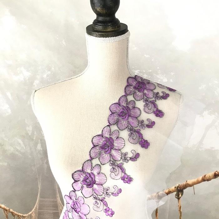 レース チュールレース 手芸 花柄 花模様 パープル 紫 衣装 刺繍 