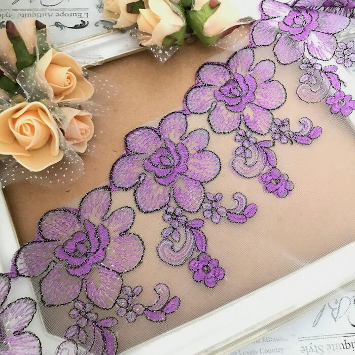 レース チュールレース 手芸 花柄 花模様 パープル 紫 衣装 刺繍 
