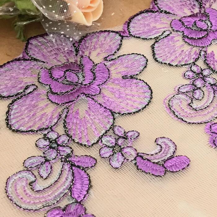 レース チュールレース 手芸 花柄 花模様 パープル 紫 衣装 刺繍