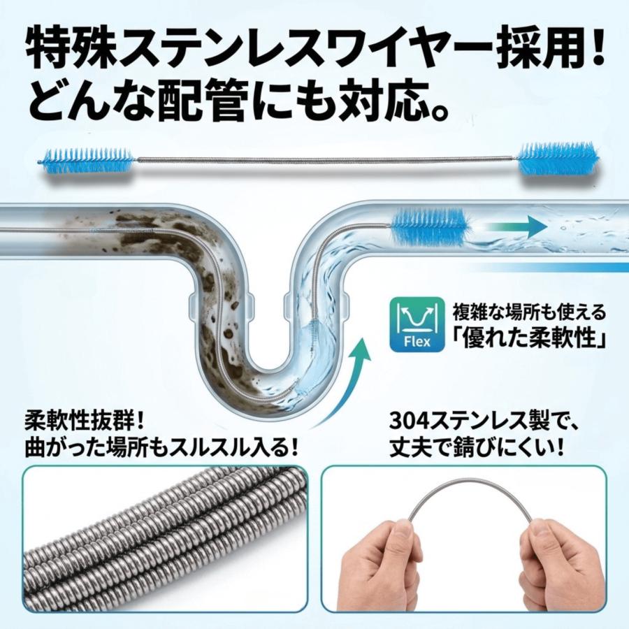 パイプブラシ クリーナー 排水口クリーニングブラシ ロングタイプ ワイヤー式 配管洗浄 シンク・台所対応 ステンレス製 パイプ詰まり除去 水回り掃除用 |  | 06