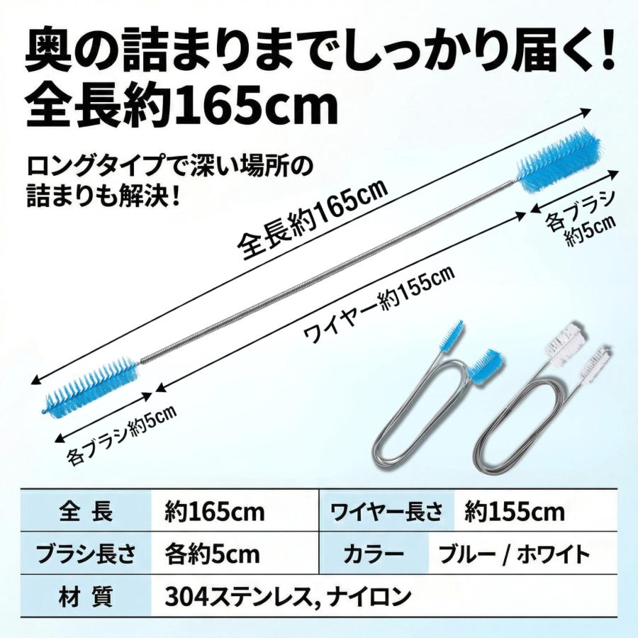 パイプブラシ クリーナー 排水口クリーニングブラシ ロングタイプ ワイヤー式 配管洗浄 シンク・台所対応 ステンレス製 パイプ詰まり除去 水回り掃除用 |  | 07