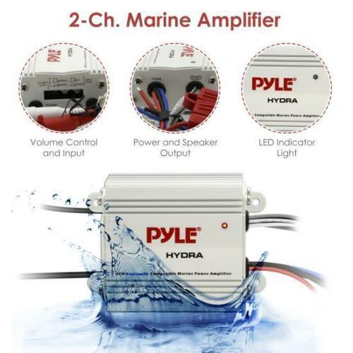 Pyle PLMRMB2CW Bluetoothマリンアンプキット 2ch 防水オーディオパワーアンプ Pyle Marine