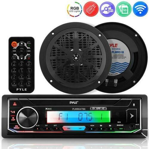 Pyle パイル PLMRK47BK マリンステレオレシーバーアンプ デュアル5.25インチ防水スピーカー Marine Stereo