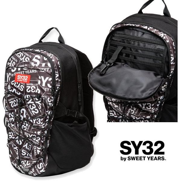 SY32:バックパック:黒:3層コンパートメント:両サイドポケット:前面 