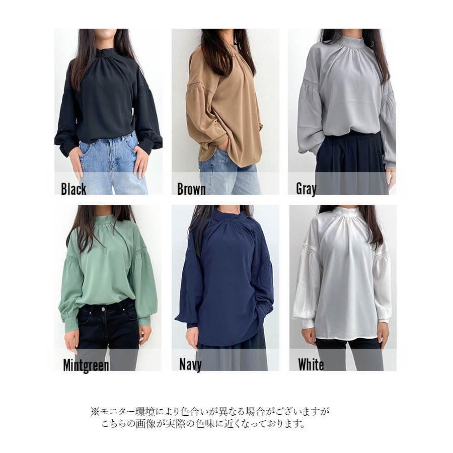 パフスリーブ ブラウス ぽわん袖 二の腕カバー レディース ギャザー 