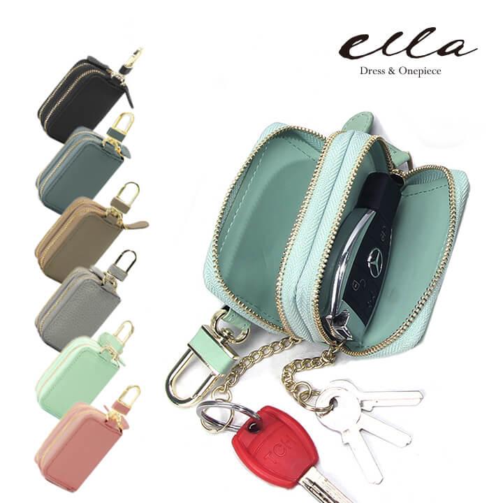 レディース キーケース 車 スマートキーケース 2個収納 ダブルファスナー 20代 30代 40代 50代 家 車 鍵 入る 車の鍵 家の鍵 zak038 | ブランド登録なし