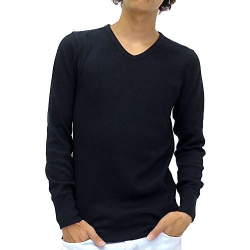 アヴィレックス AVIREX Tシャツ メンズ 長袖 ロンT 無地 Vネック ワッフル 4color L ブラック