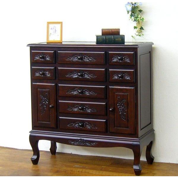 ネコ脚薔薇柄キャビネット幅78 送料無料 アジアン家具 キャビネット