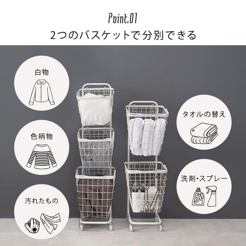 ランドリーラック 2段 スリム 低い 縦型 薄型 頑丈 かご ロータイプ キャスター メッシュ ワゴン バスケット 隙間 おしゃれ ランドリーバスケット ワイヤー_3