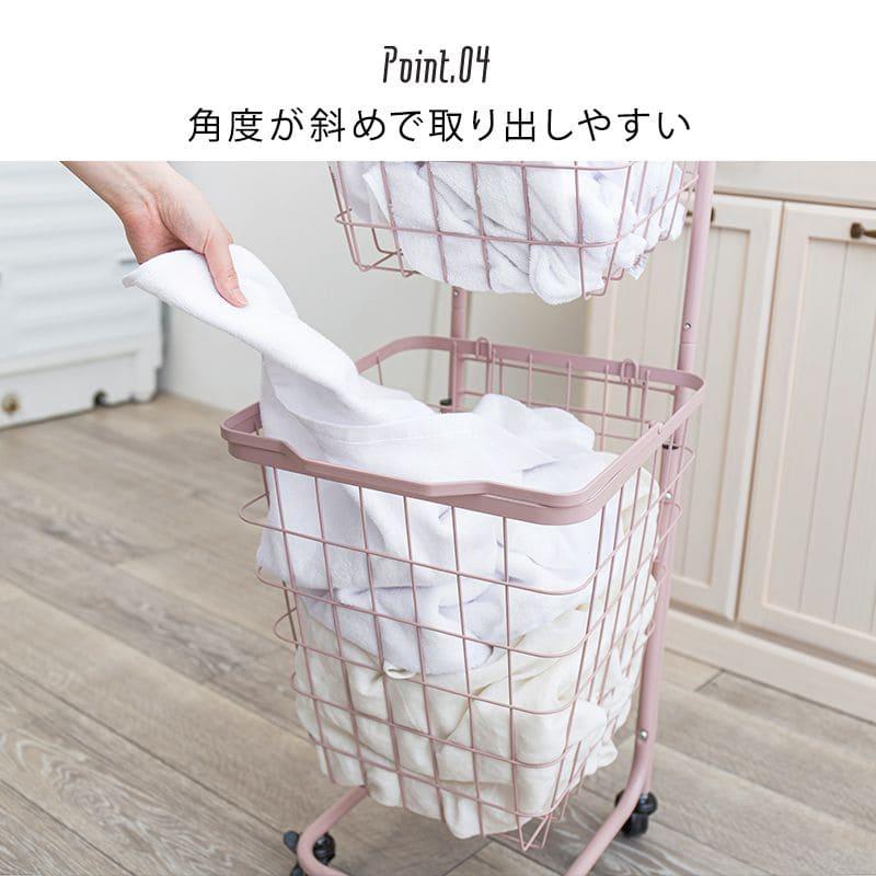 ランドリーラック 2段 スリム 低い 縦型 薄型 頑丈 かご ロータイプ キャスター メッシュ ワゴン バスケット 隙間 おしゃれ ランドリーバスケット ワイヤー_7