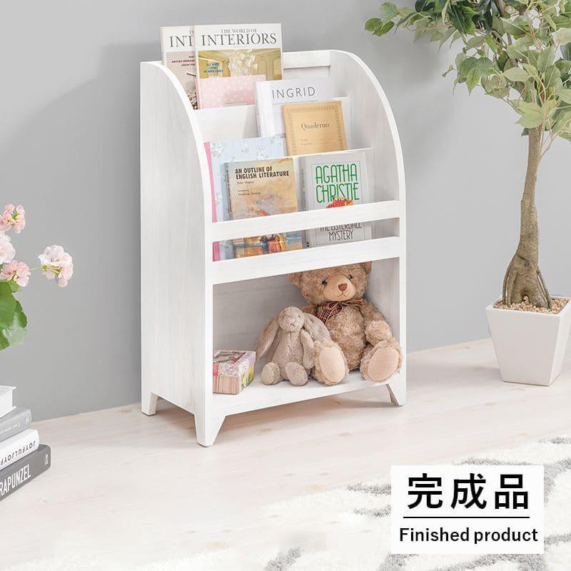 本棚　おもちゃ箱　木製　ブックシェルフ　ホワイト　絵本ラック　マガジンラック マガジンラック 木製 薄型 スリム 白 完成品 本棚 3段 低い 子供