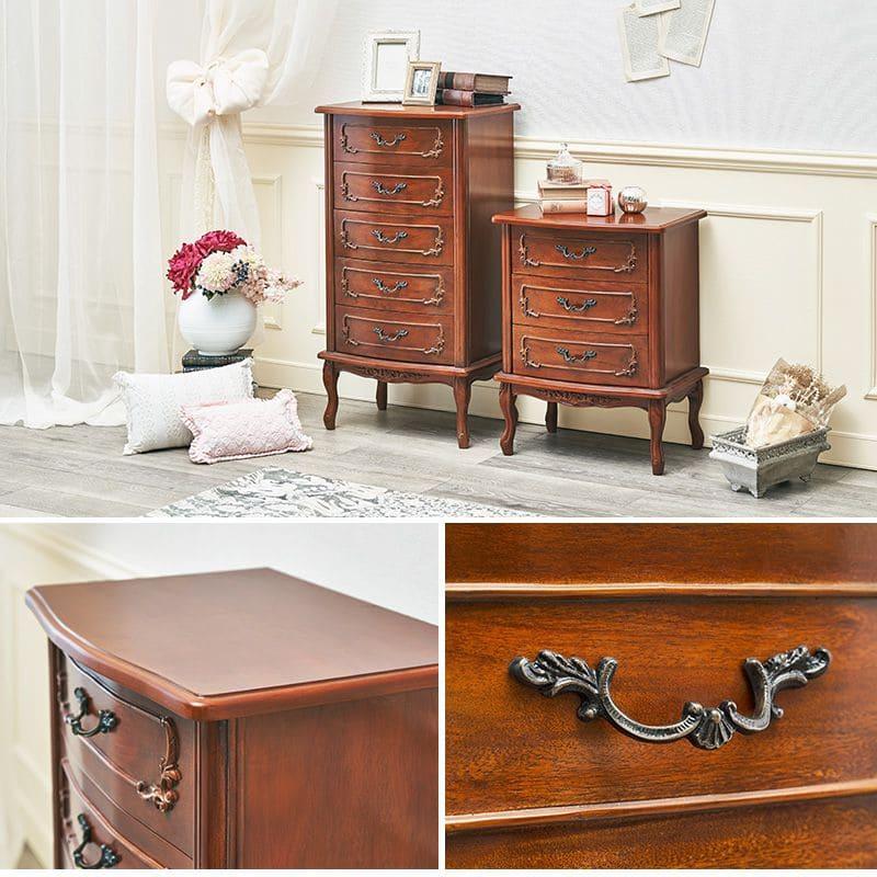 チェスト 完成品 アンティーク 3段 木製 幅50 スリム 奥行35