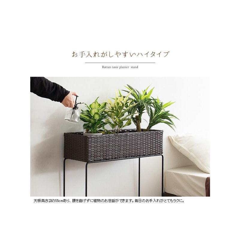 フラワースタンド 室内 白 プランタースタンド ラタン 玄関 幅60 花台