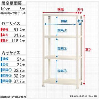 スマートラック NSTR-434 間口600×奥行300×高さ1200mm　4段　ホワイト_3