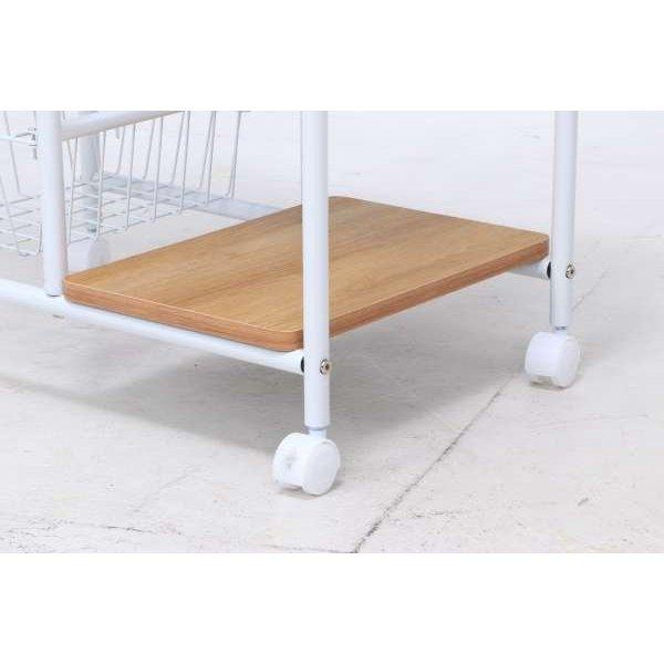 キッチンワゴン キャスター付き 2段 テーブル 天板 木製 スリム