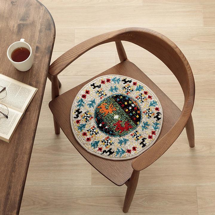 ギャッベ 2枚セット 円形 丸形 チェアマット 座布団 35x35