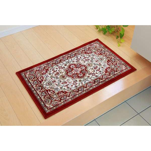 玄関マット 風水 グリーン 赤 ペルシャ 風 屋内 60×90 室内滑り