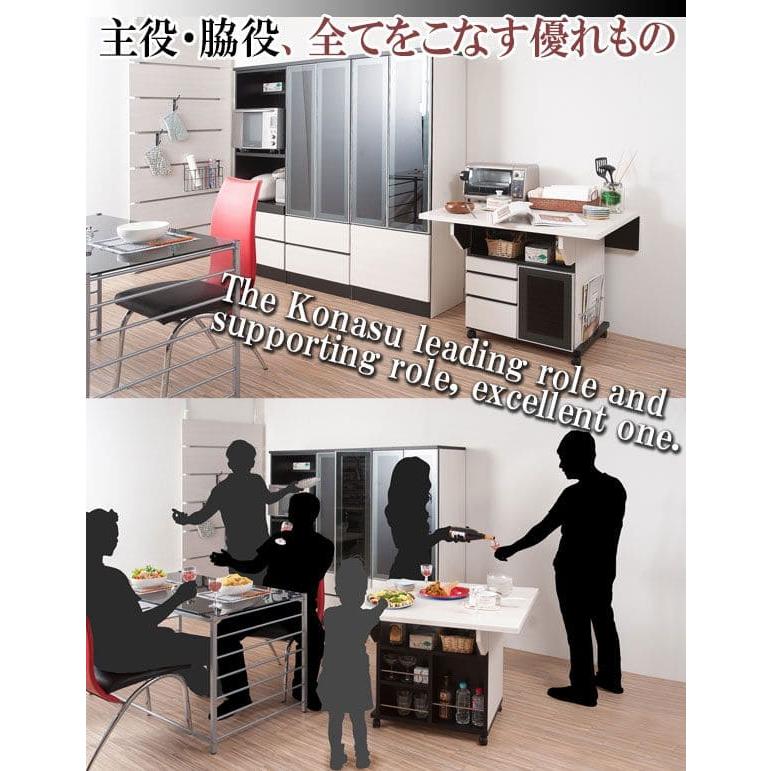 ダイニングテーブル バタフライ 2人用 ワゴン 日本製 一人暮らし 引き出し 幅90 折りたたみ 完成品 棚 収納 木製 国産 木目 白 スリム キャスター おしゃれ_14