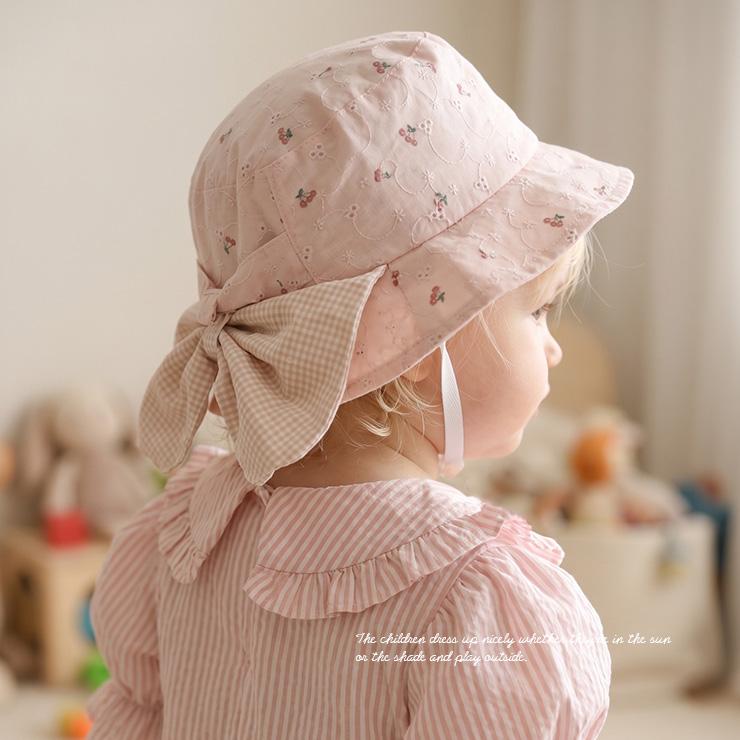 ベビー キッズ 2way 帽子 ゴム付き 日よけ たれ付き 女の子 45cm 46cm