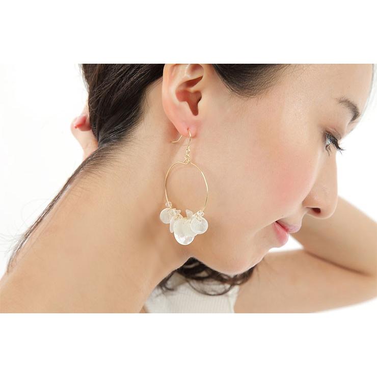 ピアス シェル フック リング レディース アクセサリー ホワイト