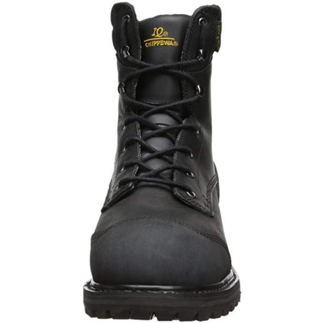 A9S) 55058 チペワ CHIPPEWA　8"メンズ ブラック ウォータープルーフ スチールトゥ レースアップブーツ   6/JLの画像