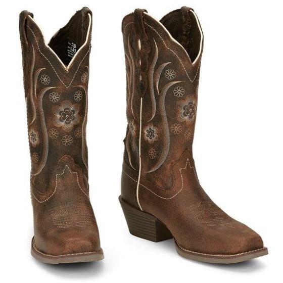 L2937 ジャスティン JUSTIN JESSE BROWN 花柄刺繍 ウエスタンブーツ 12  