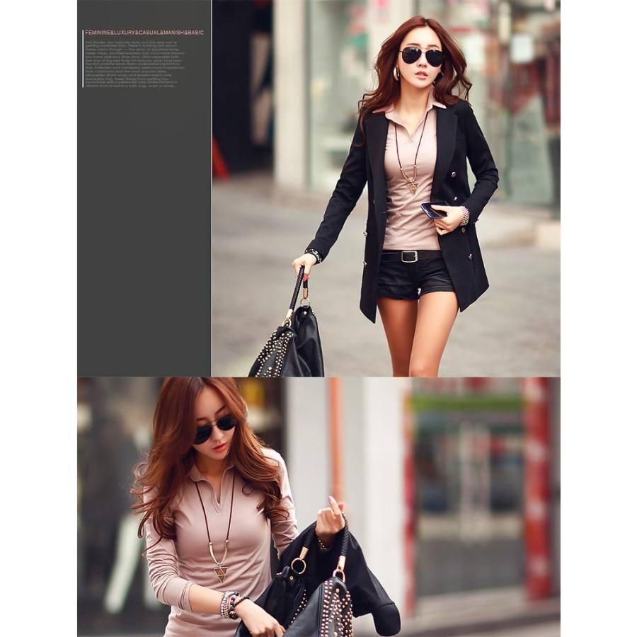 レディース クール カジュアル 襟付き カットソー 長袖tシャツ スキッパー ポロシャツ Vネック スリム ウエストシェイプ シャープ E0010 Guttoヤフー店 通販 Yahoo ショッピング