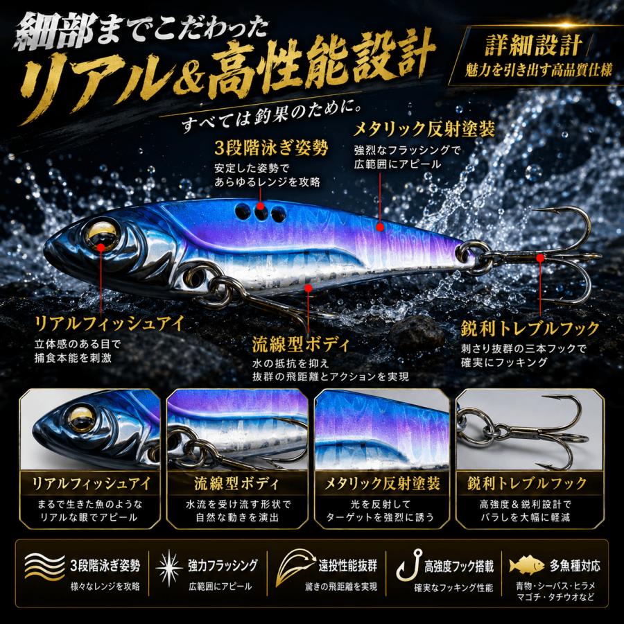 バイブレーションルアー 20g 5色セット メタルバイブ シーバス 青物