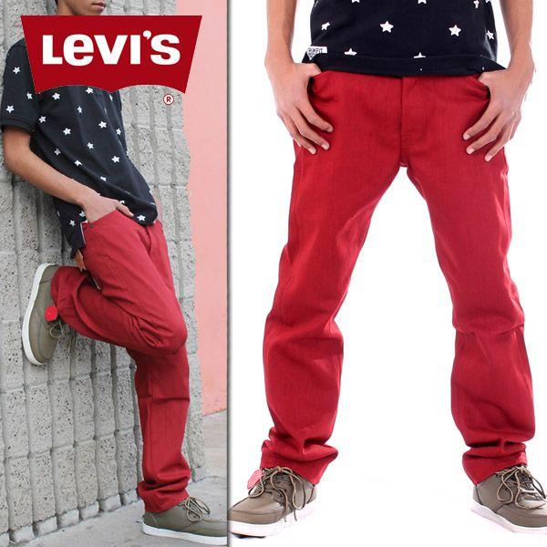 リーバイス Levi's 501オリジナルフィット リジット 未洗い ボトムフライ レッドカラーデニム ジーンズ :levis