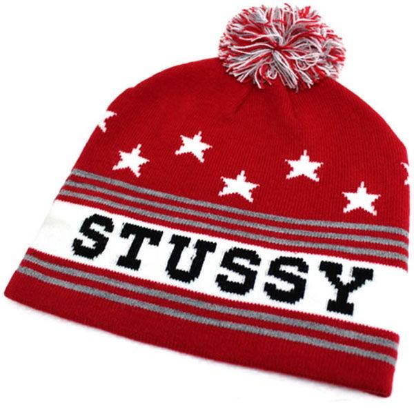 ステューシー STUSSY ポンポン ニットキャップ ニット帽 ヘッドウェア レッド