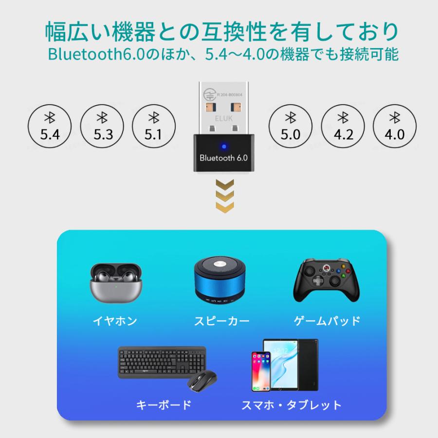 Bluetooth アダプタ 6.0 レシーバー ブルートゥース 送信機 USB ブルートゥースアダプター 受信機 PC パソコン ワイヤレス | ELUK | 05