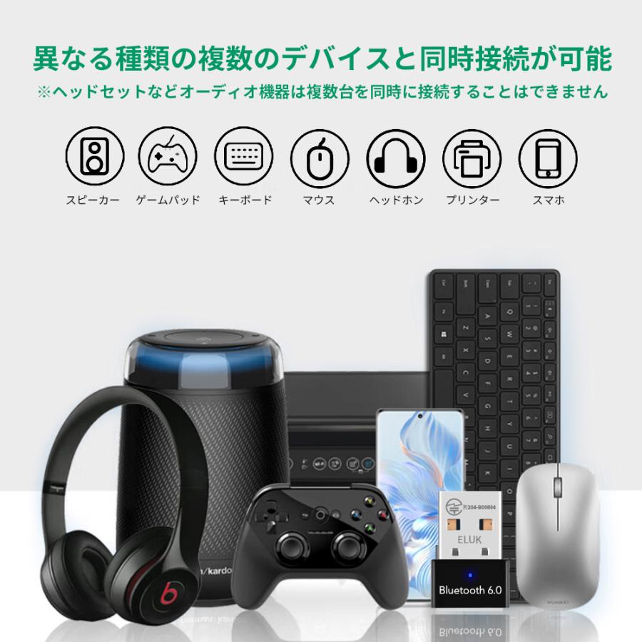 Bluetooth アダプタ 6.0 レシーバー ブルートゥース 送信機 USB ブルートゥースアダプター 受信機 PC パソコン ワイヤレス | ELUK | 07