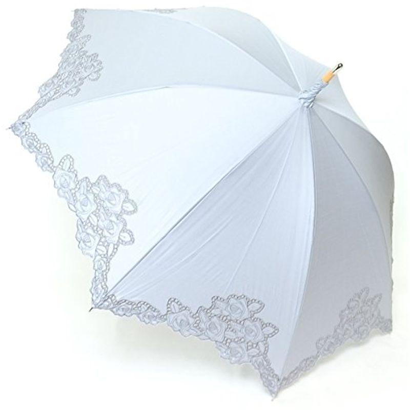 後払い手数料無料 高級傘 晴雨兼用 日傘 上品な 綿サテン 多頭ハンドカット刺繍 50cm 長傘 婦人傘 ブルー 傘 Divin Com Co