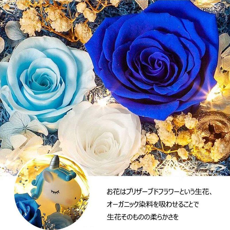 最新号掲載アイテム 可愛い プリザーブドフラワー バラ ブルー ローズ 薔薇 花 ガラスドーム Ledライト付き 木製ベース ブリザードフラワー ロマンティッ Fucoa Cl